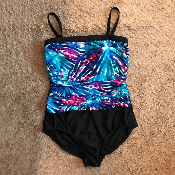 Maxine Blue Pink Black paint spat bathing swimsuit Plus size 16 XL tummy control - Picture 2 of 16